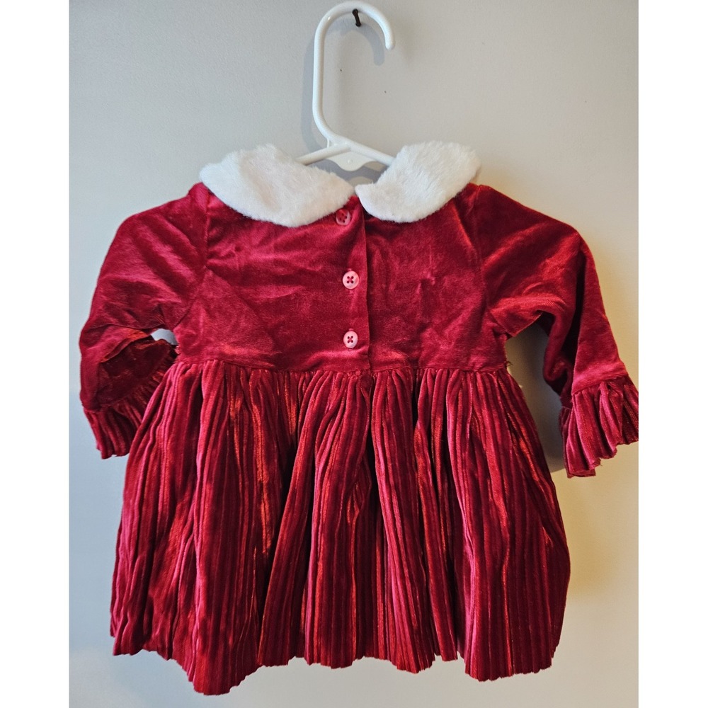Blueberi Boulevard Baby Girl Red Velvet Holiday Dress 3–6M Faux‎ Fur Collar Xmas - Picture 3 of 8